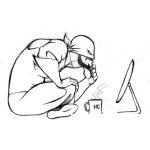 Dibujo para colorear Dibujo De Hacker Sentado En El Suelo Con Una Mac De Escritorio Para Pintar Y Colorear