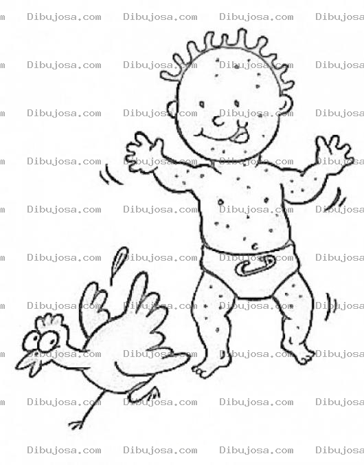 Dibujo para colorear Dibujo De Bebe Con Salpullido Y En Panales Persiguiendo A Una Gallina Para Pintar Y Colorear