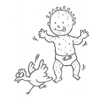 Dibujo para colorear Dibujo De Bebe Con Salpullido Y En Panales Persiguiendo A Una Gallina Para Pintar Y Colorear