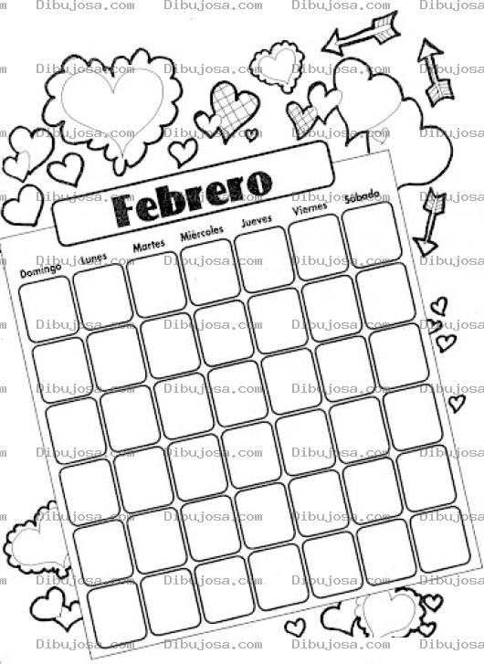 Dibujo para colorear Calendario De Febrero Para Pintar Y Colorear