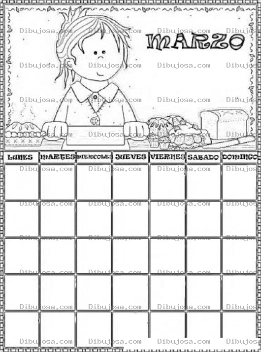 Dibujo para colorear Calendario De Marzo Para Pintar Y Colorear