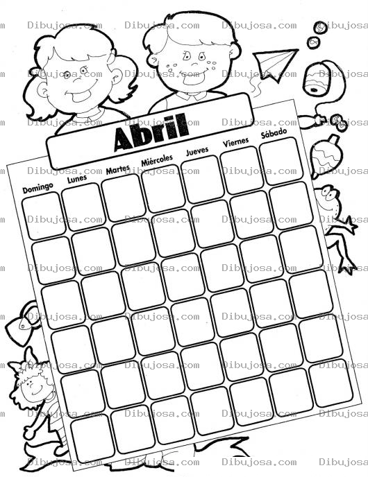 Dibujo para colorear Calendario De Abril Para Imprimir Pintar Y Colorear