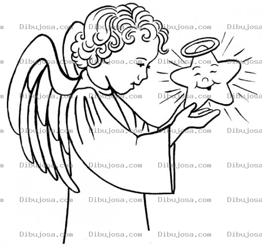 Dibujo para colorear Dibujo De Un Angel Con Una Estrella Para Pintar Y Colorear