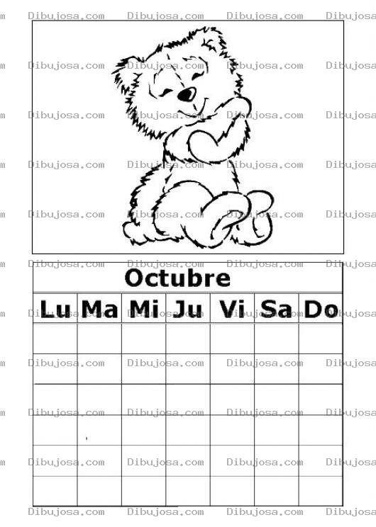 Dibujo para colorear Calendario De Octubre Para Imprimir Pintar Y Colorear Gratis