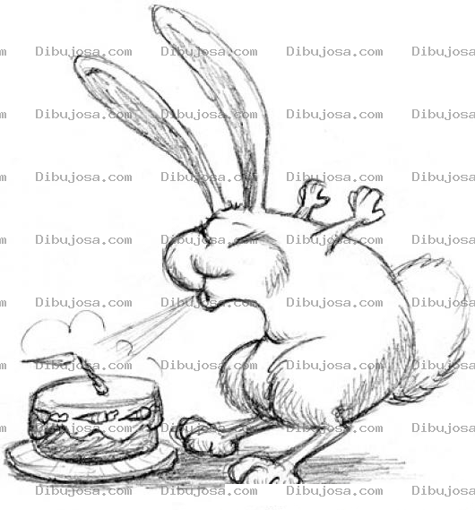 Dibujo para colorear Pastel De Zanahoria Dibujo De Conejito Soplando Su Pastel De Cumpleanos De Un Ano Para Pintar Y Colorear