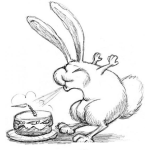Dibujo para colorear Pastel De Zanahoria Dibujo De Conejito Soplando Su Pastel De Cumpleanos De Un Ano Para Pintar Y Colorear