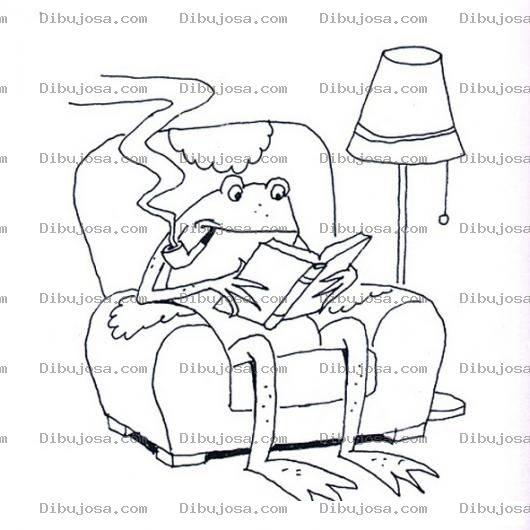 Dibujo para colorear Dibujo De Sapo Fumando Y Leyendo Un Libro En Un Sofa Para Pintar Y Colorear Rana Fumadora