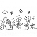 Dibujo para colorear Dibujo D Eun Jardin Con Flores Y Masetas Para Pintar Y Colorear