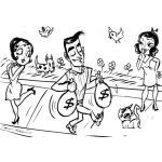 Dibujo para colorear Mujeres Interesadas Dibujo Hombre Caminando Con Bolsas De Dinero En Frente De Mujeres Interesadas Para Pintar Y Colorear Embellecedor Masculino