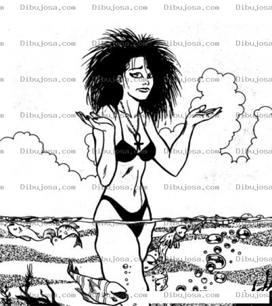 Dibujo para colorear Dibujo De Mujer Despeinada Sucia Y Antihigienica Metida En En El Mar Matando Pescaditos Por Su Mal Olor Para Pintar Y Colorear