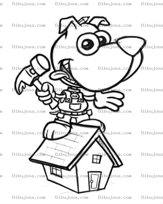 Dibujo para colorear Dibujo De Perrito Carpintero Con Un Martillo Clavando El Techo De Una Casa Para Pintar Y Colorear