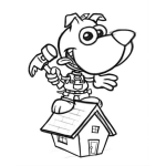 Dibujo para colorear Dibujo De Perrito Carpintero Con Un Martillo Clavando El Techo De Una Casa Para Pintar Y Colorear