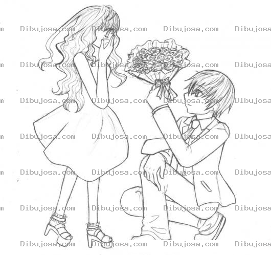 Dibujo para colorear Declaracion De Amor Dibujo De Un Chico Dando Flores A Una Chica Para Pintar Y Colorear Ramo De Rosas