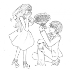 Dibujo para colorear Declaracion De Amor Dibujo De Un Chico Dando Flores A Una Chica Para Pintar Y Colorear Ramo De Rosas
