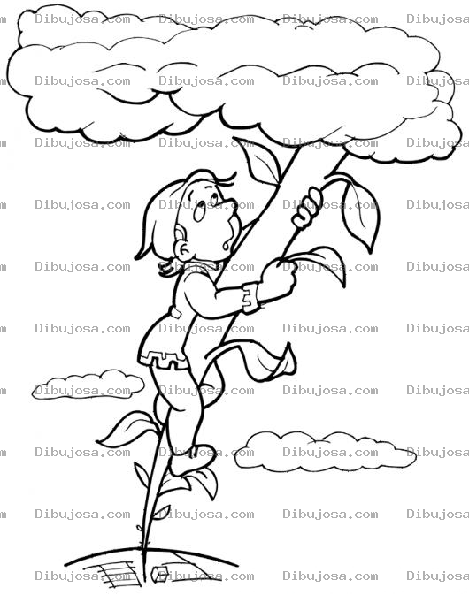 Dibujo para colorear Dibujo De Nino Escalando Una Mata De Frijoles Llegando Hasta El Cielo Para Pintar Y Colorear