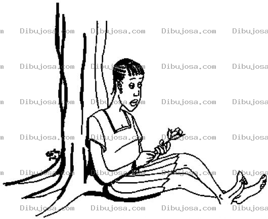 Dibujo para colorear Pobre Enamorada Dibujo De Muchacha Humilde Enamorada Sentada Al Pie De Un Arbol Para Pintar Y Colorear Mujer Descalza
