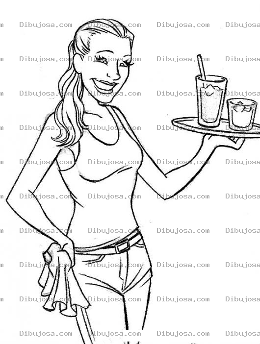 Dibujo para colorear Mesera Bonita Para Pintar Y Colorear