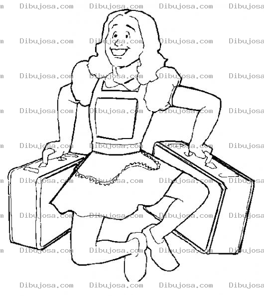 Dibujo para colorear Dibujo De Mujer Feliz Con Maletas De Viaje Para Pintar Y Colorear