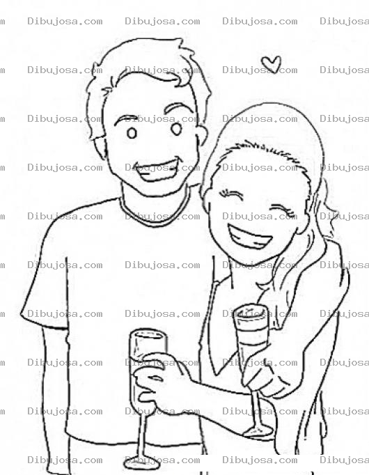 Dibujo para colorear Novios Tomando Vino Para Pintar Y Colorear