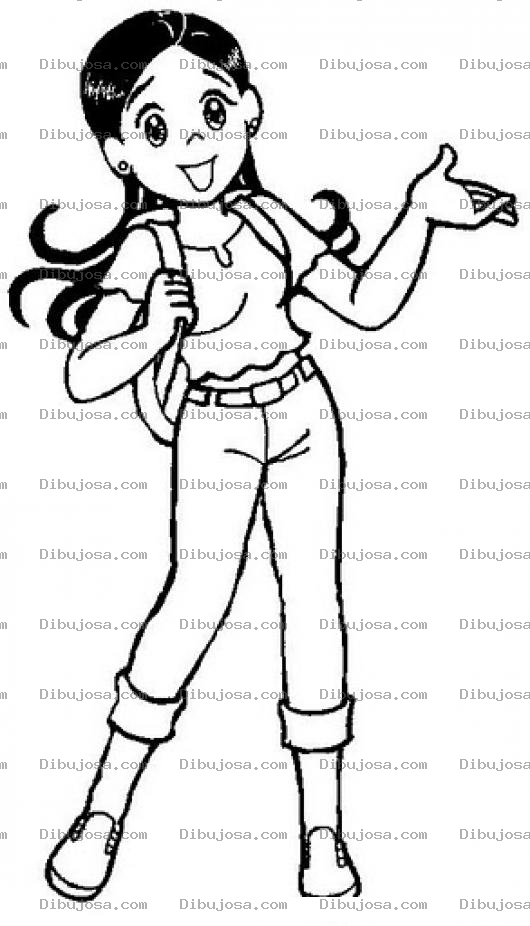 Dibujo para colorear Dibujo De Colegiala En Jeans Con Mochila Para Pintar Y Colorear