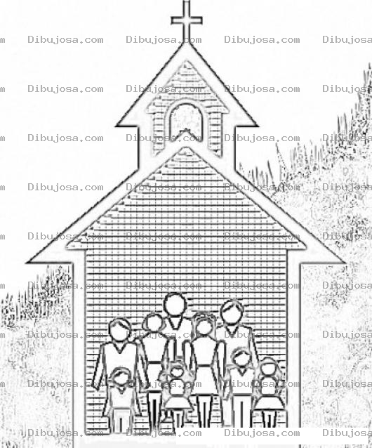 Dibujo para colorear Dibujo De Familia Cristiana En Una Iglesia Para Pintar Y Colorear