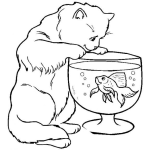 Dibujo para colorear Colorear Gato con Pescadito