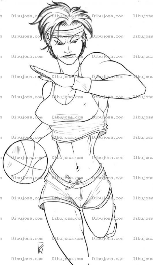Dibujo para colorear Dibujo De Chica Basquetbolista Para Pintar Y Colorear Mujer Con Pelota De Basket Ball