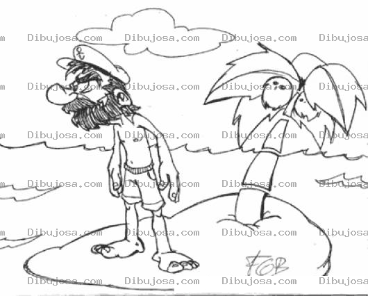 Dibujo para colorear Dibujo De Un Naufrago Solitario En Una Isla Para Pintar Y Colorear Capitan De Barco Viviendo En Una Isla