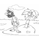 Dibujo para colorear Dibujo De Un Naufrago Solitario En Una Isla Para Pintar Y Colorear Capitan De Barco Viviendo En Una Isla