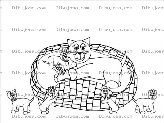 Dibujo para colorear Dibujo De Gata Recien Parida Con Sus Gatitos Para Pintar Y Colorear A Mama Gatita Con Sus Hijos Gatitos