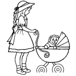 Dibujo para colorear Colorear carruaje de bebe empujado por una chica