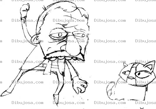 Dibujo para colorear Dibujo De Viejo Enojado Con Un Gato Para Pintar Y Colorear