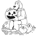 Dibujo para colorear Dibujo De Perro Abrazando A Una Calabaza Para Pintar Y Colorear