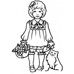 Dibujo para colorear Colorear nena con gatito