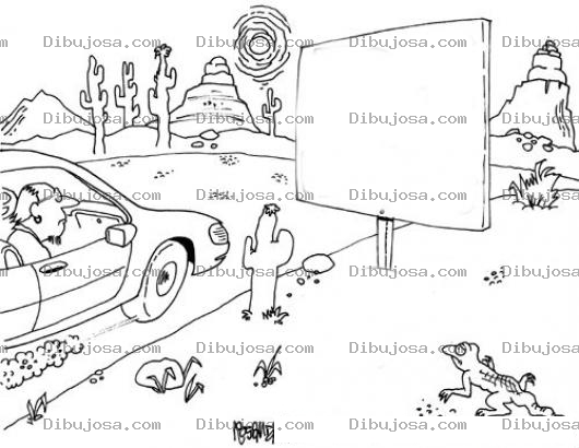 Dibujo para colorear Rotulo En El Desierto Para Pintar Y Colorear Dibujo De Un Rotulo En Blanco En Pleno Desierto