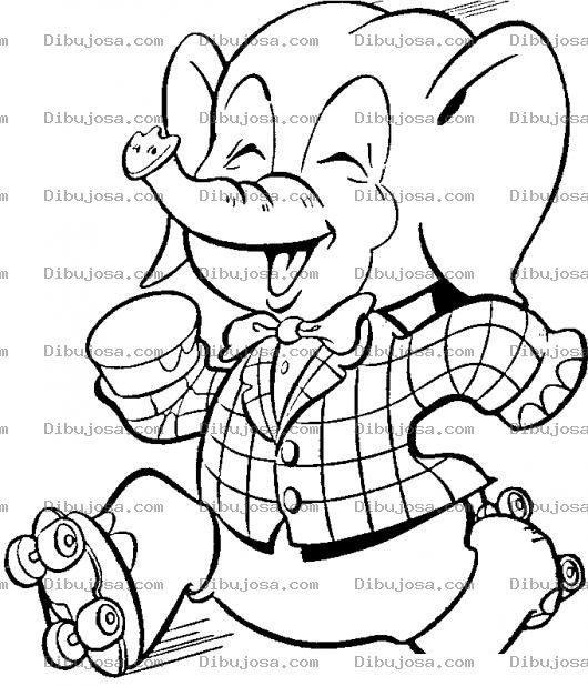 Dibujo para colorear Elefante Patinando Para Pintar Y Colorear Dibujo De Elefantito En Patines