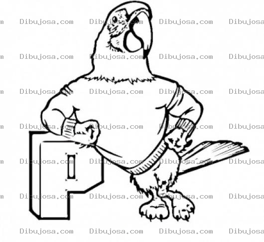 Dibujo para colorear Dibujo De La Letra P De Perico Para Pintar Y Colorear A Un Loro Ponchado Mamado Fuerte Y Musculoso
