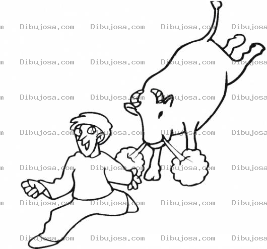 Dibujo para colorear Carrera De San Fermin Para Pintar Y Colorear A Un Toro Corriendo Atras De Un Hombre