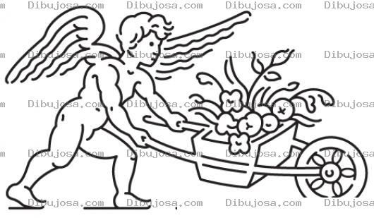 Dibujo para colorear Dibujo De Angel Con Carreta De Flores Para Colorear