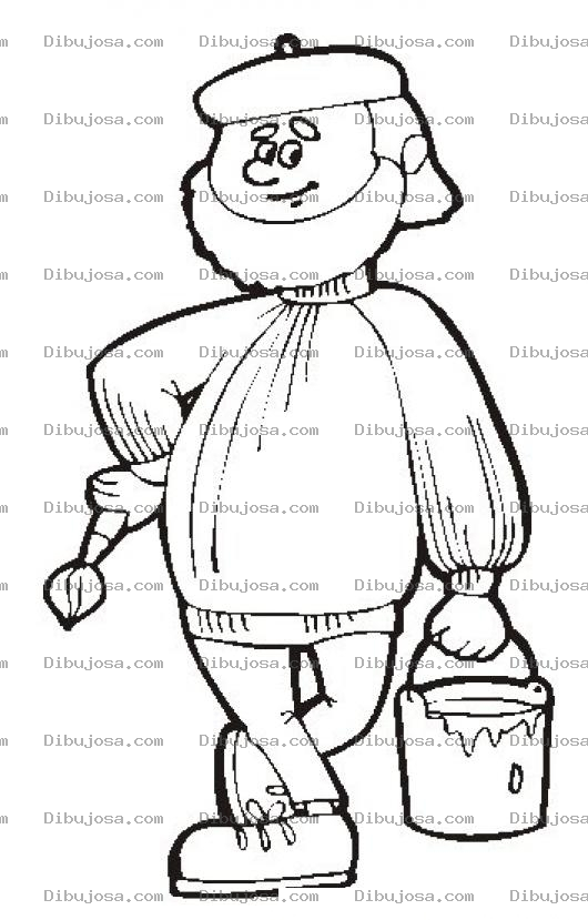 Dibujo para colorear Dibujo De Pintor Con Cubeta Y Pincel Para Pintar Y Colorear