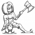 Dibujo para colorear Dibujo De Mujer Con Hacha Para Pintar Y Colorear