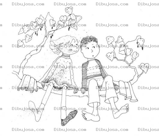 Dibujo para colorear Noviecitos Sentados En Una Rama De Un Arbol Para Pintar Y Colorear