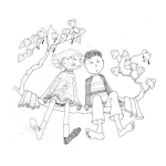 Dibujo para colorear Noviecitos Sentados En Una Rama De Un Arbol Para Pintar Y Colorear