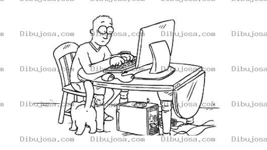 Dibujo para colorear Dibujo De Programador Programando En Una Computadora De Escritorio Con Su Gato A La Par Para Pintar Y Colorear