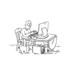 Dibujo para colorear Dibujo De Programador Programando En Una Computadora De Escritorio Con Su Gato A La Par Para Pintar Y Colorear