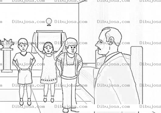 Dibujo para colorear Dibujo De Papa Con Sus Tres Hijos Para Pintar Y Colorear Padre De 2 Varones Y 1 Hembra