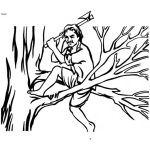 Dibujo para colorear Dibujo De Lenador Cortando Una Rama De Un Arbol Con Un Hacha Para Pintar Y Colorear