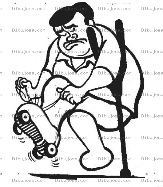 Dibujo para colorear Gordito Quebrado Con Una Muleta Pero Poniendose Un Patin Dibujo De Hombre Necio E Insensato Que No Escarmienta Para Pintar Y Colorear Hombre Que Ve La Tormenta Y No Se Arrodilla