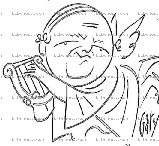 Dibujo para colorear Angelito Viejo Dibujo De Abuelito Con Alas De Angel Tocando Un Arpa En El Cielo Para Pintar Y Colorear