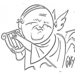 Dibujo para colorear Angelito Viejo Dibujo De Abuelito Con Alas De Angel Tocando Un Arpa En El Cielo Para Pintar Y Colorear